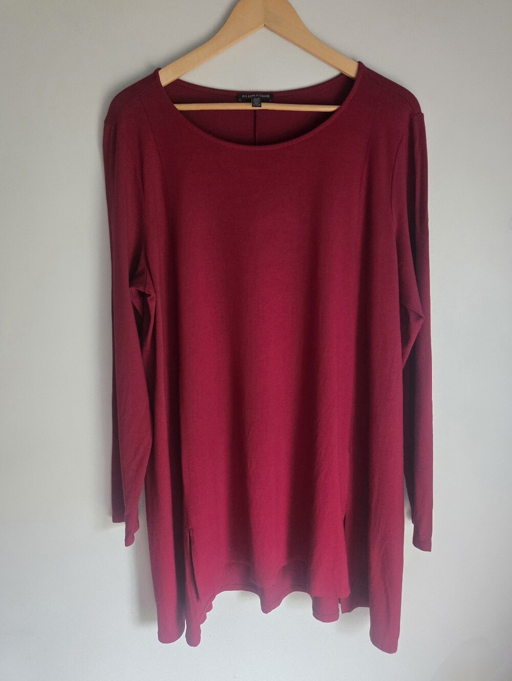 EILEEN FISHER Long Sleeve Burgundy Women's Tunic Top